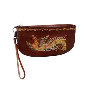 Vintage 70s Tooled Phoenix Rising Wristlet Bag Clutch